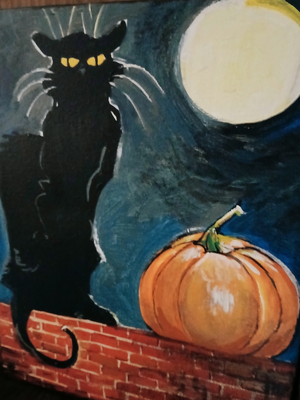 Black Cat Moon and Pumpkin Canvas Wall Art by Me - Picture 2 of 12